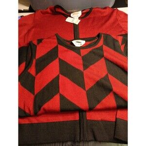 Talbots 2/Set Burgundy/ Black Wool Zip Up Sweater W/TANK LG-Made In Italy($200.)